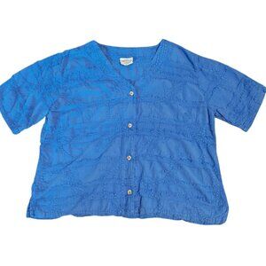 Vintage Cottonseed Textured Wood Button Down Shirt Short Sleeve Boxy Lagenlook